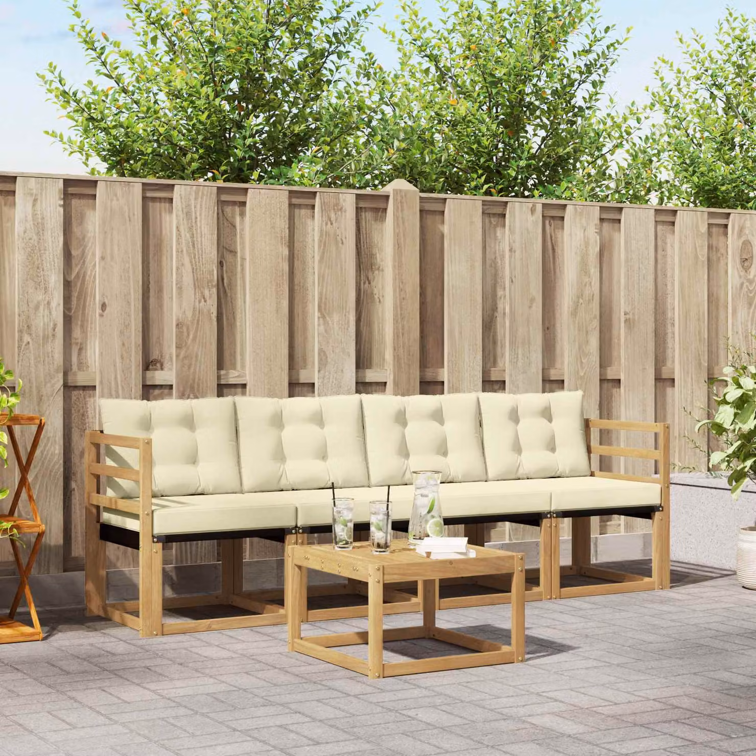 Set di divani da esterno vidaXL 5 pezzi in legno di acacia con cuscini beige e marrone