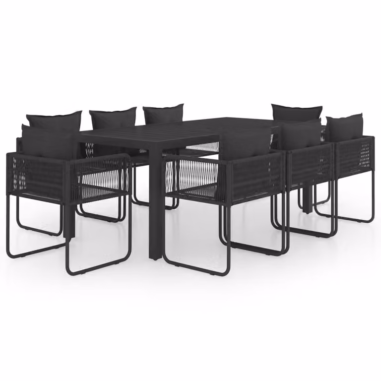 Set da Pranzo da Giardino 9 pz in Rattan PVC Nero