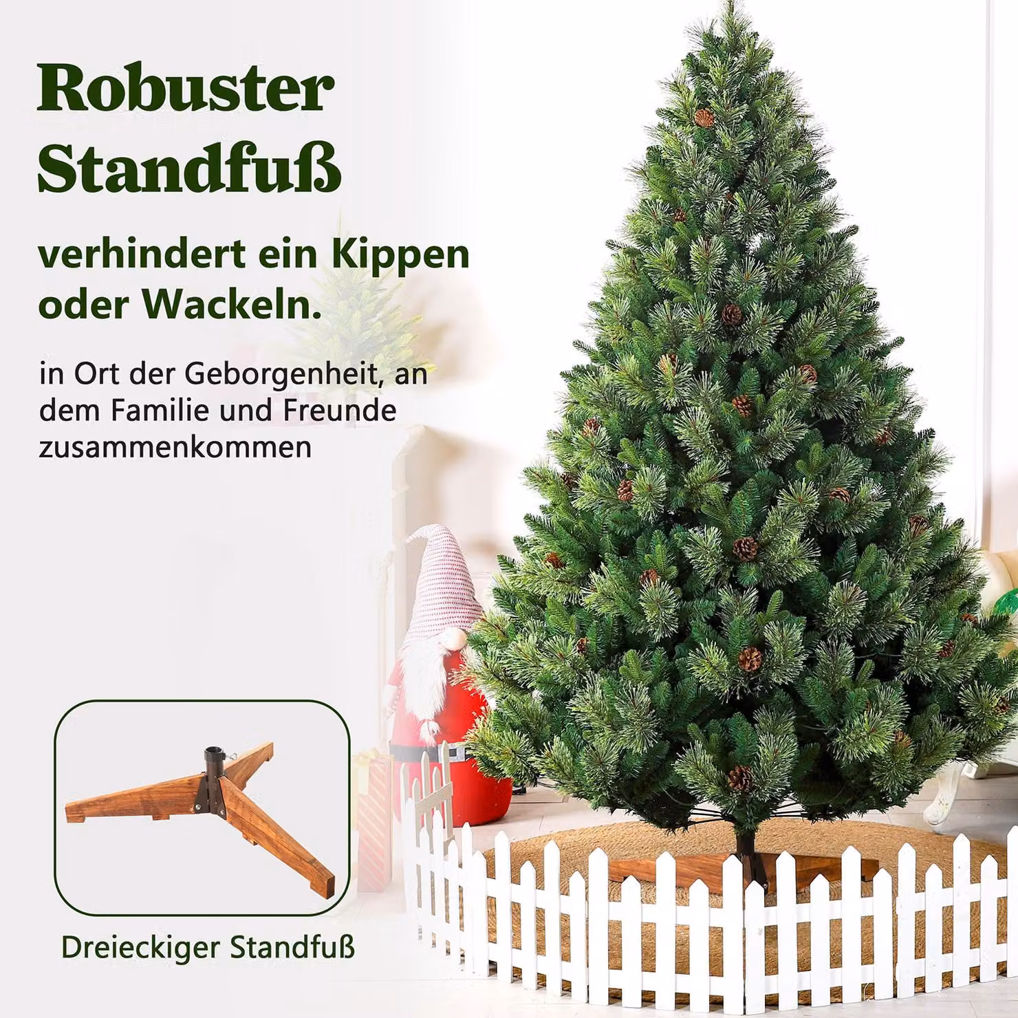 Albero di Natale artificiale, altezza 180 cm, con 1080 rami, 210 luci LED, realizzato in PVC e PE, ideale per decorazioni natalizie interne
