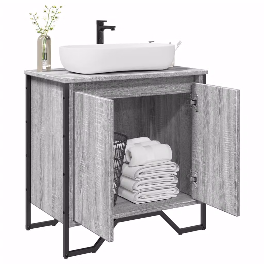Mobile Lavabo da Bagno Moderno vidaXL Grigio con Ante a Battente e Ripiani Interni L/P/H: 60 x 35 x 60 cm