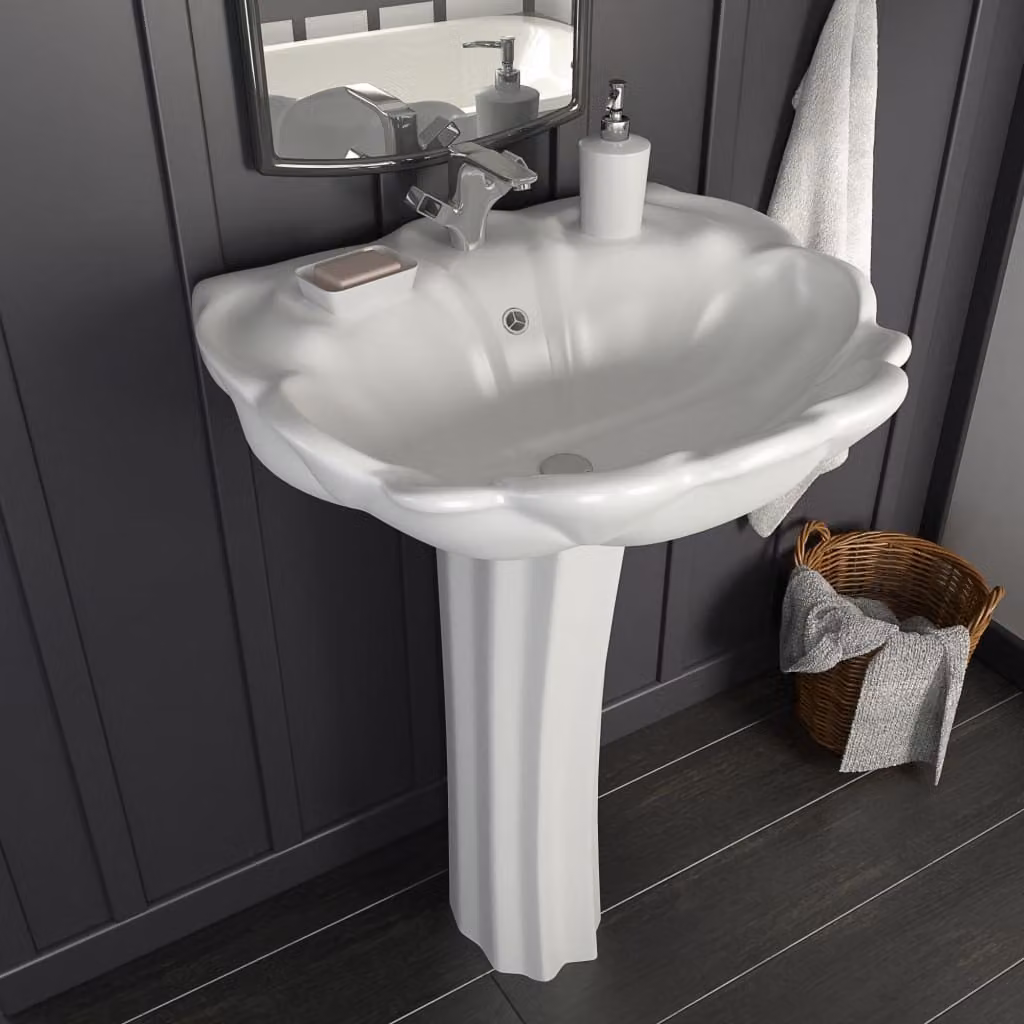 The Living Store Lavabo freestanding con colonna in Vetroceramica bianca 580x510x200 mm
