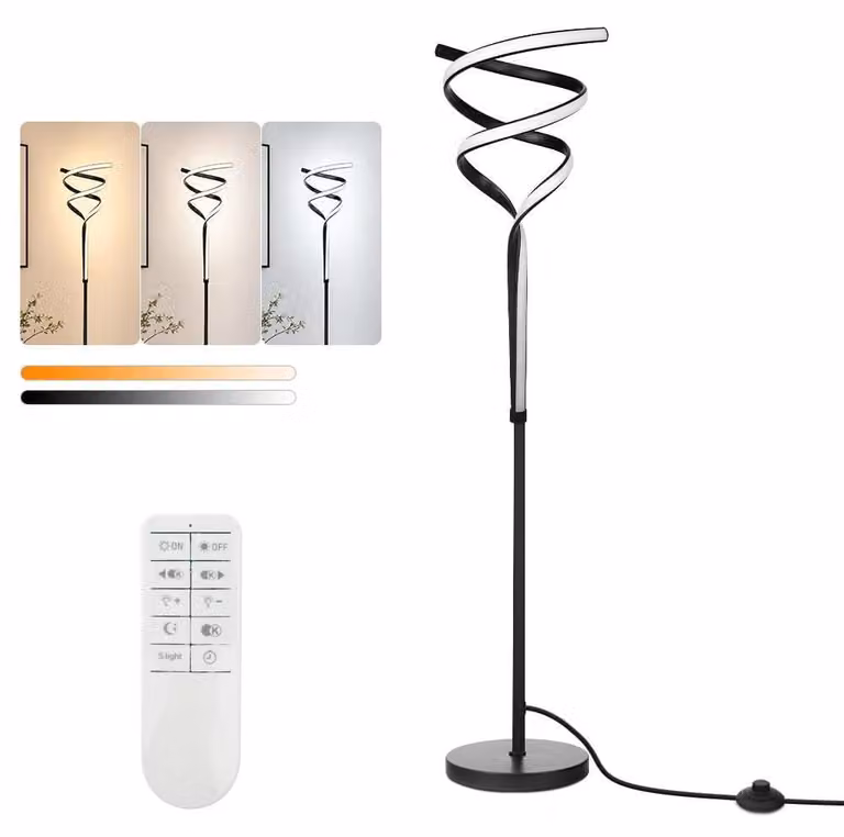 Lampada da terra a spirale a LED, 30 W, dimmerabile, 153 cm, colore nero