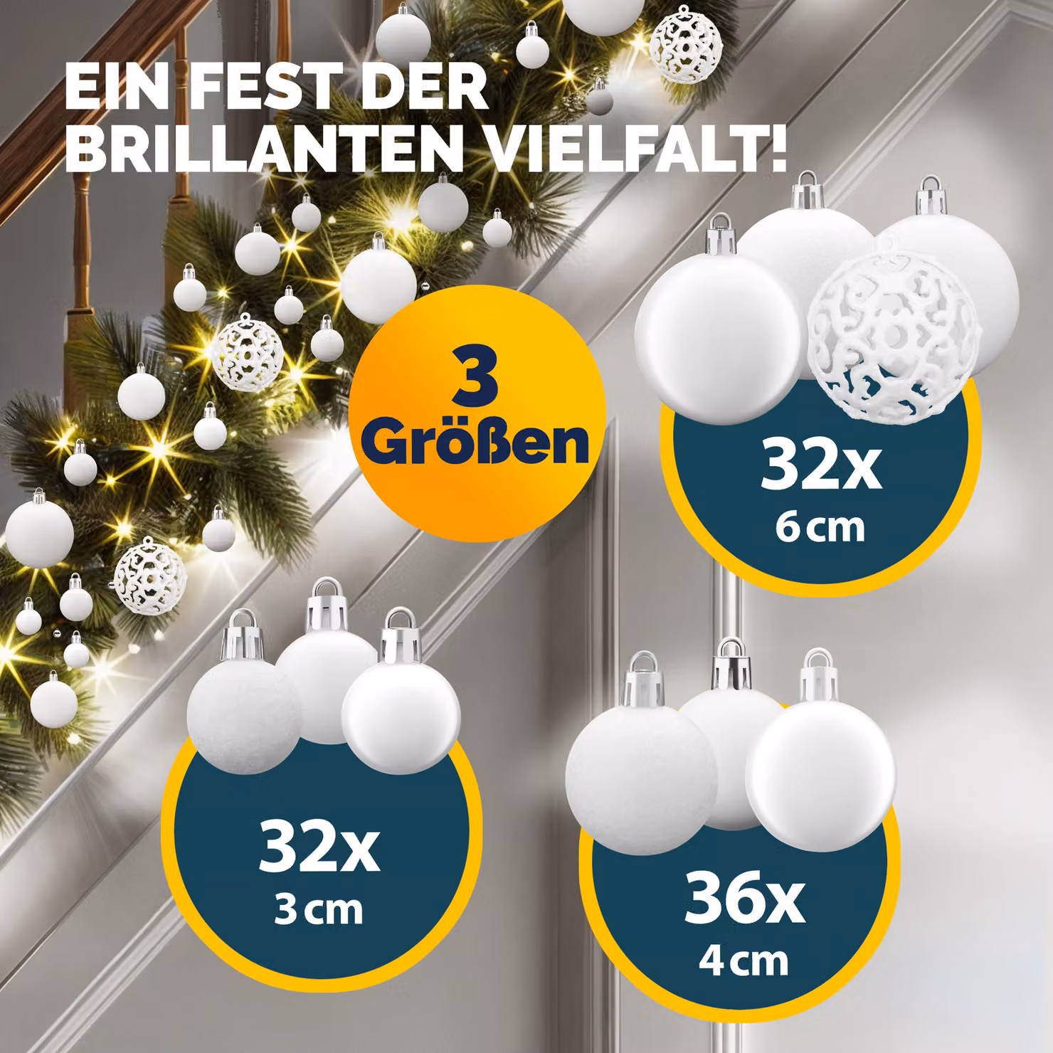 Set di 100 palline di Natale Casaria bianche, in plastica, con finitura opaca, lucida e glitterata – 2