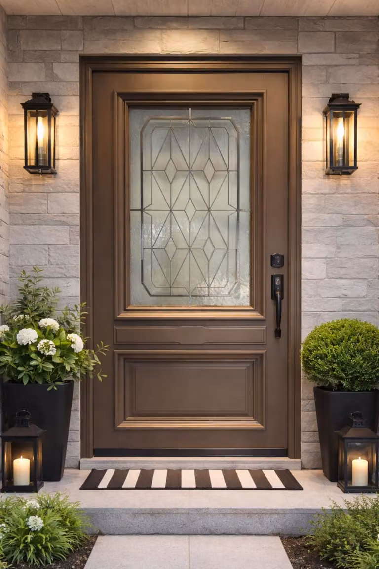 Porta d'ingresso in legno con vetro Camille Grigio Quarzo, H.215xL.90 cm, lato tavolo P. sinistra, GD MENUISERIES