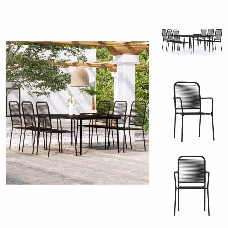 vidaXL set da pranzo da giardino 7 pezzi nero - Set di mobili da giardino