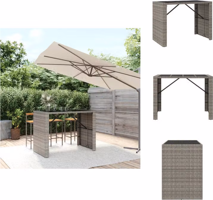 vidaXL Tavolo da bar con piano in vetro grigio 145x80x110 cm in poly rattan - Tavoli da giardino