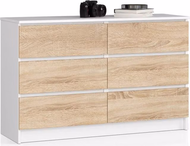 Cassettiera AKORD K120 Bianca 120 cm 6 cassetti inserto frontale Sonoma Quercia 120x40x77 cm