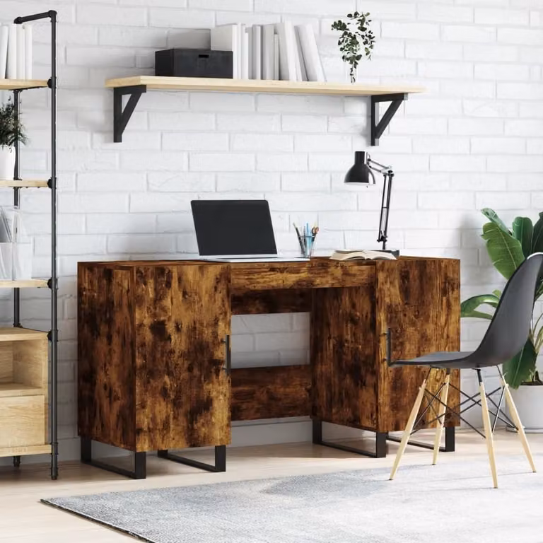 The Living Store Scrivania in rovere fumé 140x50x75 cm Materiale in legno