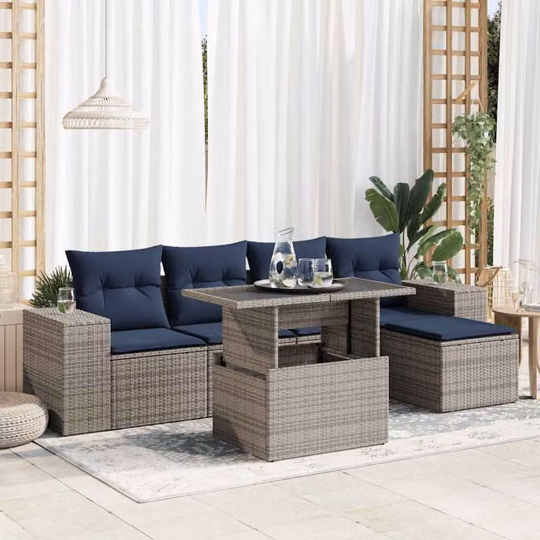 Maison Exclusive - Set Divano da Giardino 6pz con Cuscini Grigio Polyrattan Acacia