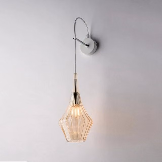 Applique Moderna Zeus Bonetti Illumina in Metallo Bianco e Vetro Ambra Trasparente con Attacco E14