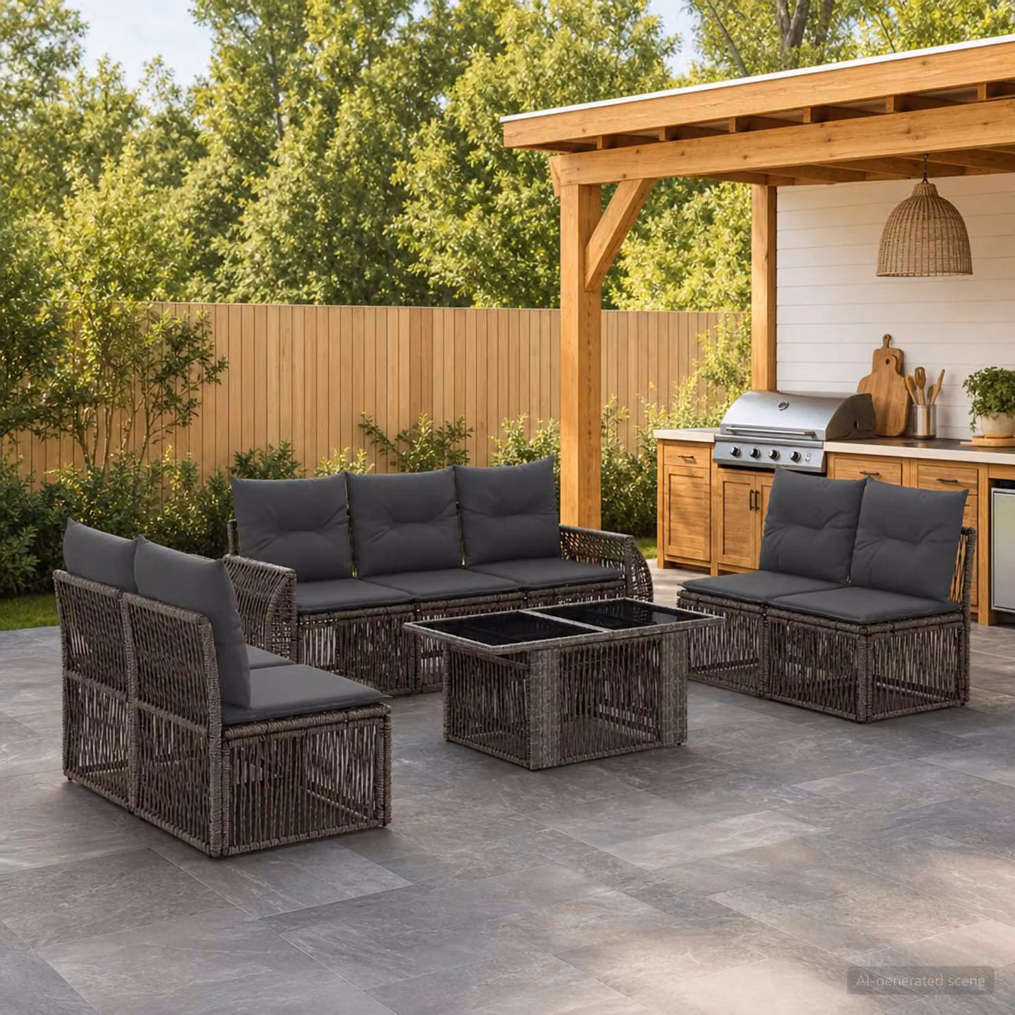 Set Divano da Giardino vidaXL 8 pz a forma a U in Polyrattan Grigio e Antracite con Tavolino e Cuscini