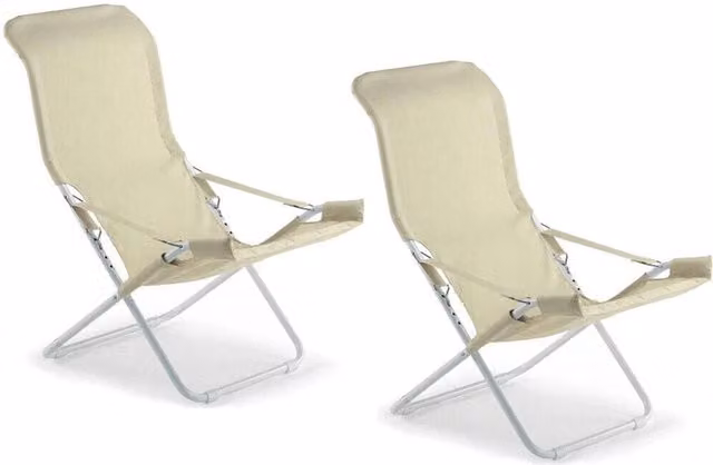 Set di 2 sedie sdraio Fiam Fiesta con telaio in acciaio bianco e telo in juta beige per esterno