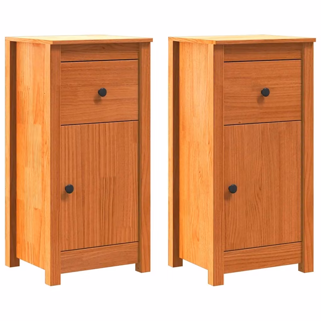 Set di 2 credenze vidaXL in pino massello marrone cerato, H 80 cm x L 39 cm x P 34,5 cm – 2