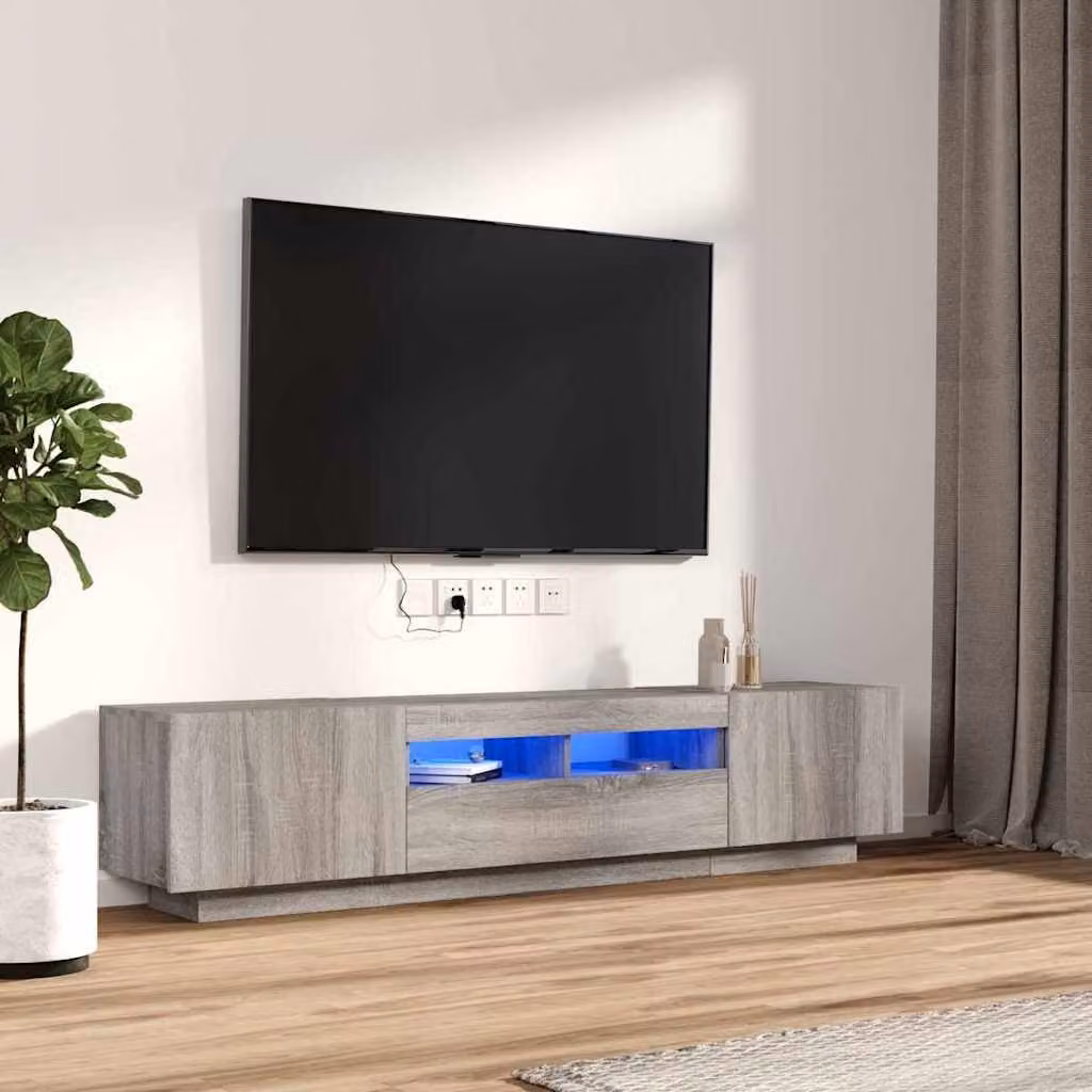 Set Mobili TV Moderno vidaXL in 2 Pezzi con Luci LED Grigio Sonoma in Legno e MDF per il tuo Soggiorno