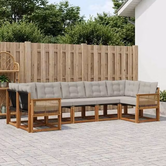 Set di divani da esterno 7 pz Naturale e Grigio Chiaro 3382195