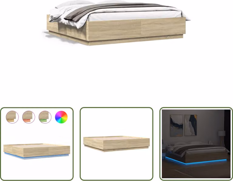The Living Store Giroletto con LED rovere Sonoma 200x200 cm Materiale in legno