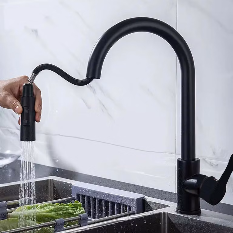 Miscelatore da cucina estraibile a 360°, acciaio inossidabile nero, alta pressione