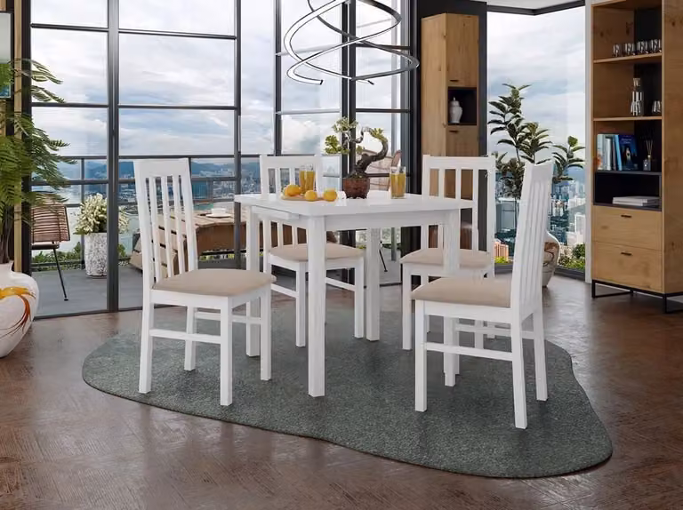 Tavolo da pranzo allungabile 80 cm con 4 sedie ADELBITE 4 - bianco / beige
