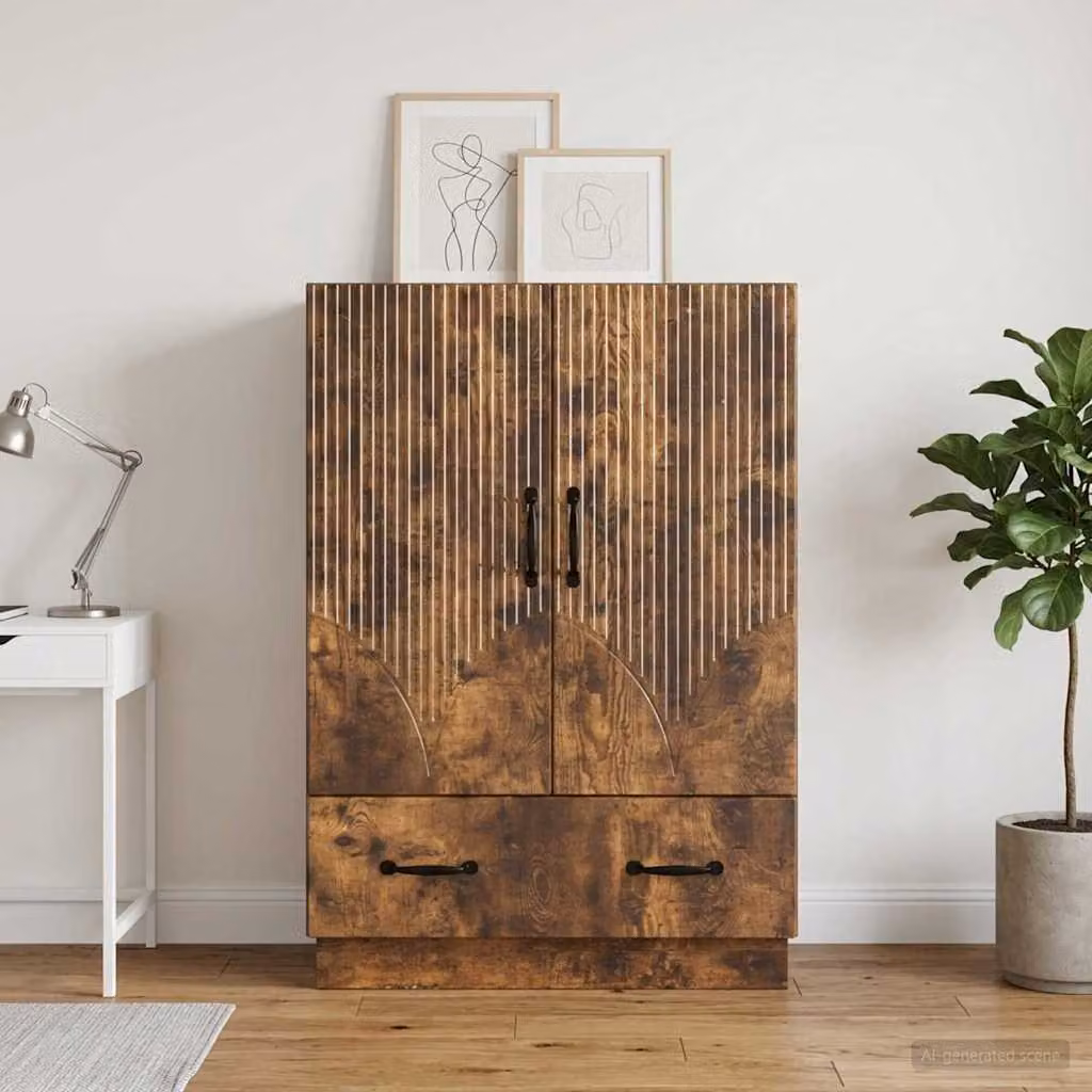 Credenza moderna vidaXL in legno ingegnerizzato color rovere fumo, L: 66 cm, P: 34,5 cm, H: 92 cm
