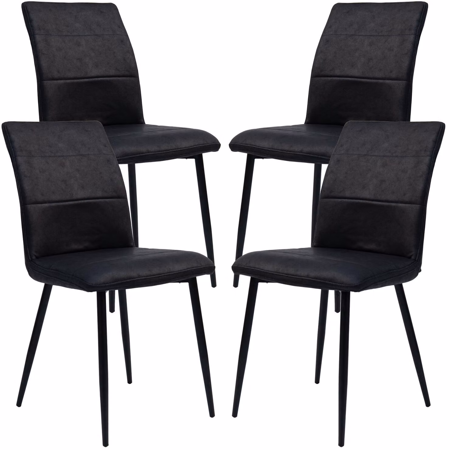 Sedie da pranzo moderne in pelle - comode sedie con parte anteriore trapuntata e schienale imbottito - sedie da cucina imbottite con schienale curvo per un maggiore comfort di seduta, Colore:Nero;Quantità:4 pezzi.