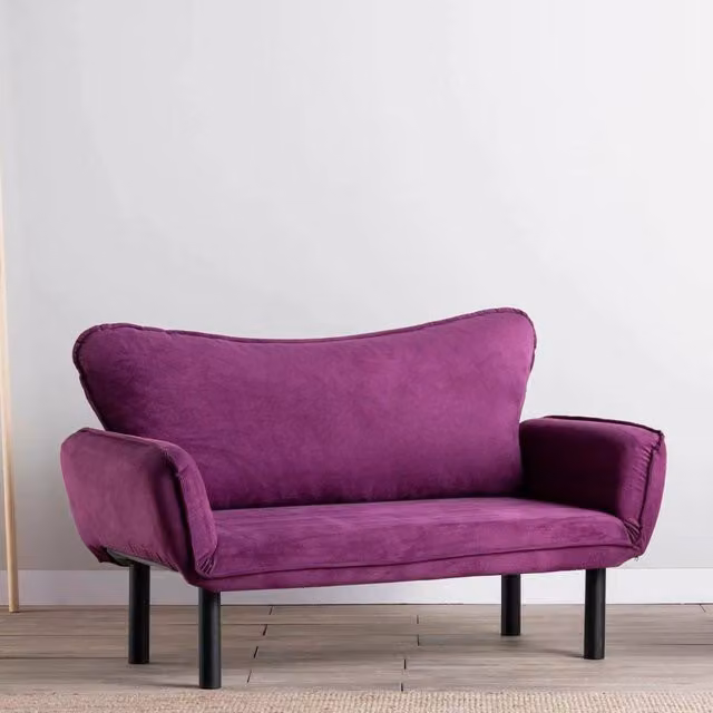 Mindulle Divano Letto 2 Posti Moderno in Velluto Viola con Meccanismo Click Clack L: 140 cm, P: 65 cm – 1