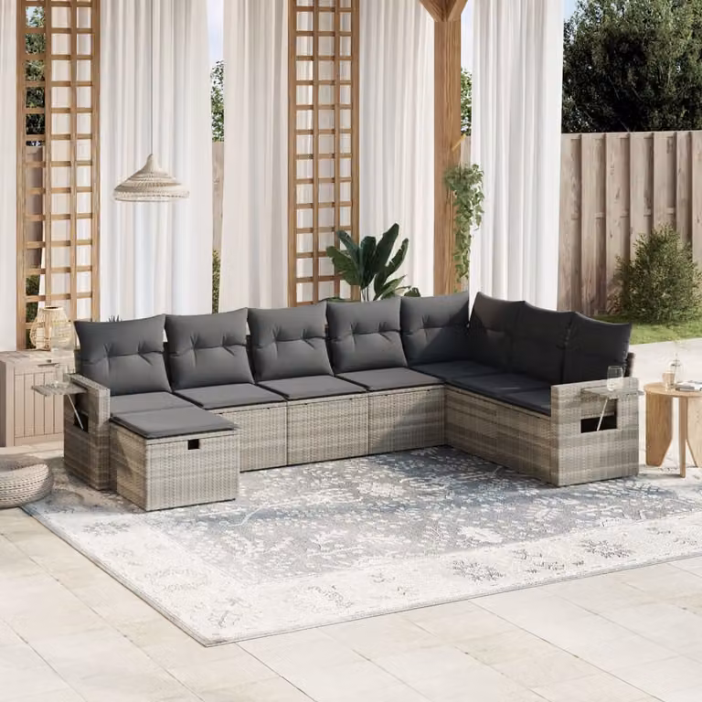 vidaXL Set Divano da Giardino a L 8pz con Cuscini Grigio Chiaro in Polyrattan e Acciaio