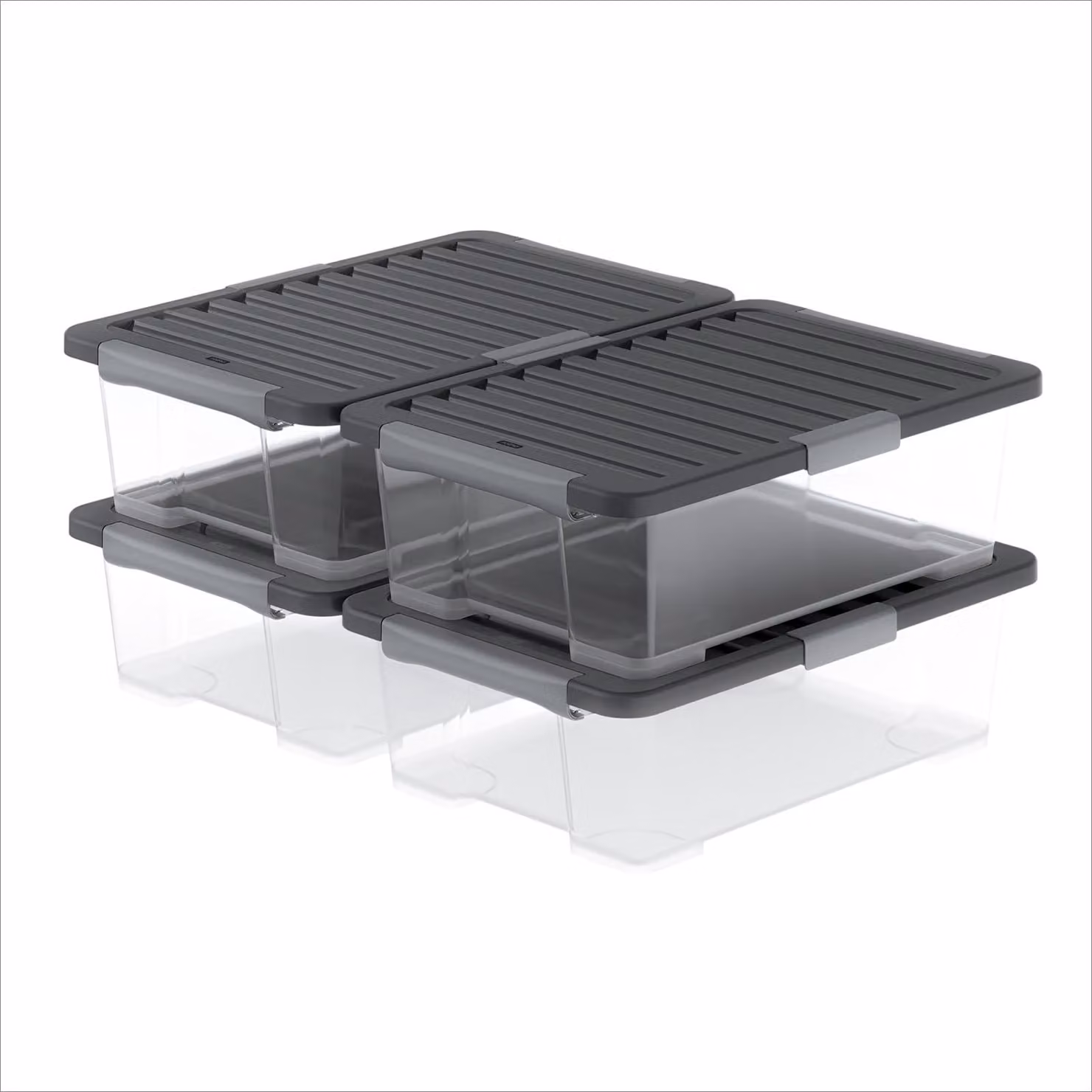 Set di 4 contenitori Rotho Core Pro con coperchio, capacità 30 litri ciascuno, ermetici, impilabili. Contenitori con coperchio, capacità 4 x 30 litri