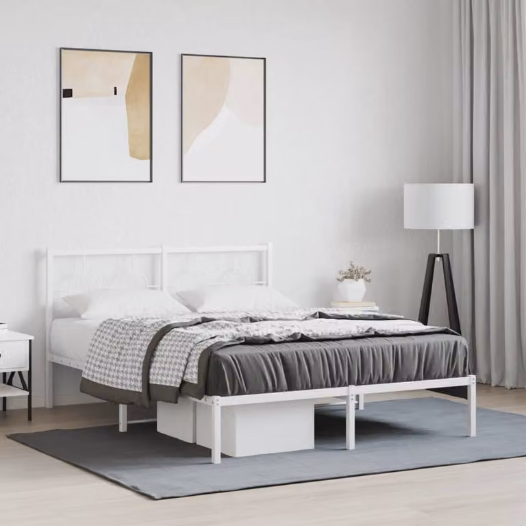 vidaXL Giroletto con Testiera in Metallo Bianco L: 142 cm, P: 196 cm, H: 91 cm