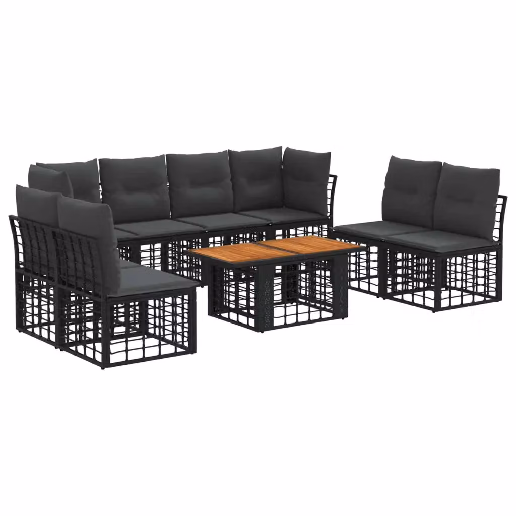 Set Divano da Giardino 9 pz vidaXL in Polyrattan Nero e Grigio con Cuscini e Tavolino da Esterno – 2