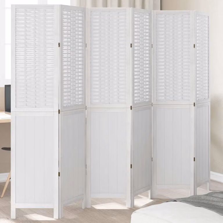 Divisorio Ambienti vidaXL con 6 Pannelli in Legno Massello di Paulownia Bianco, H: 180 cm, L: 215 cm