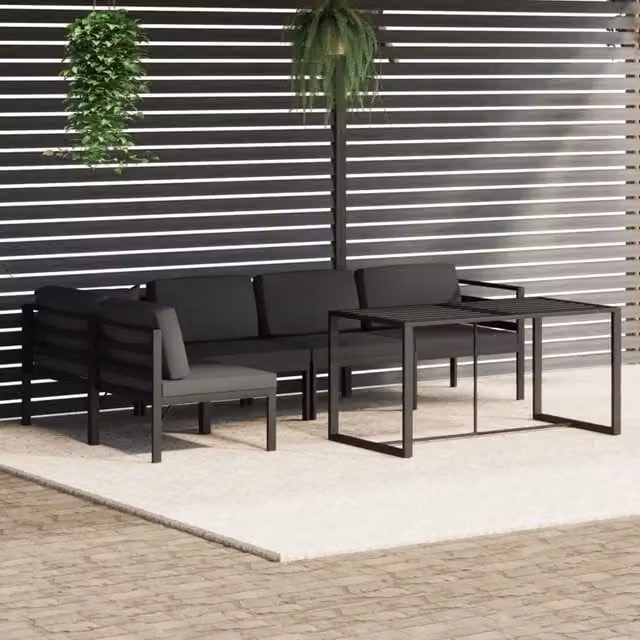 Set di Divani da Giardino a L con Tavolino vidaXL, 6 Pezzi in Alluminio Antracite con Cuscini in Schiuma – 1