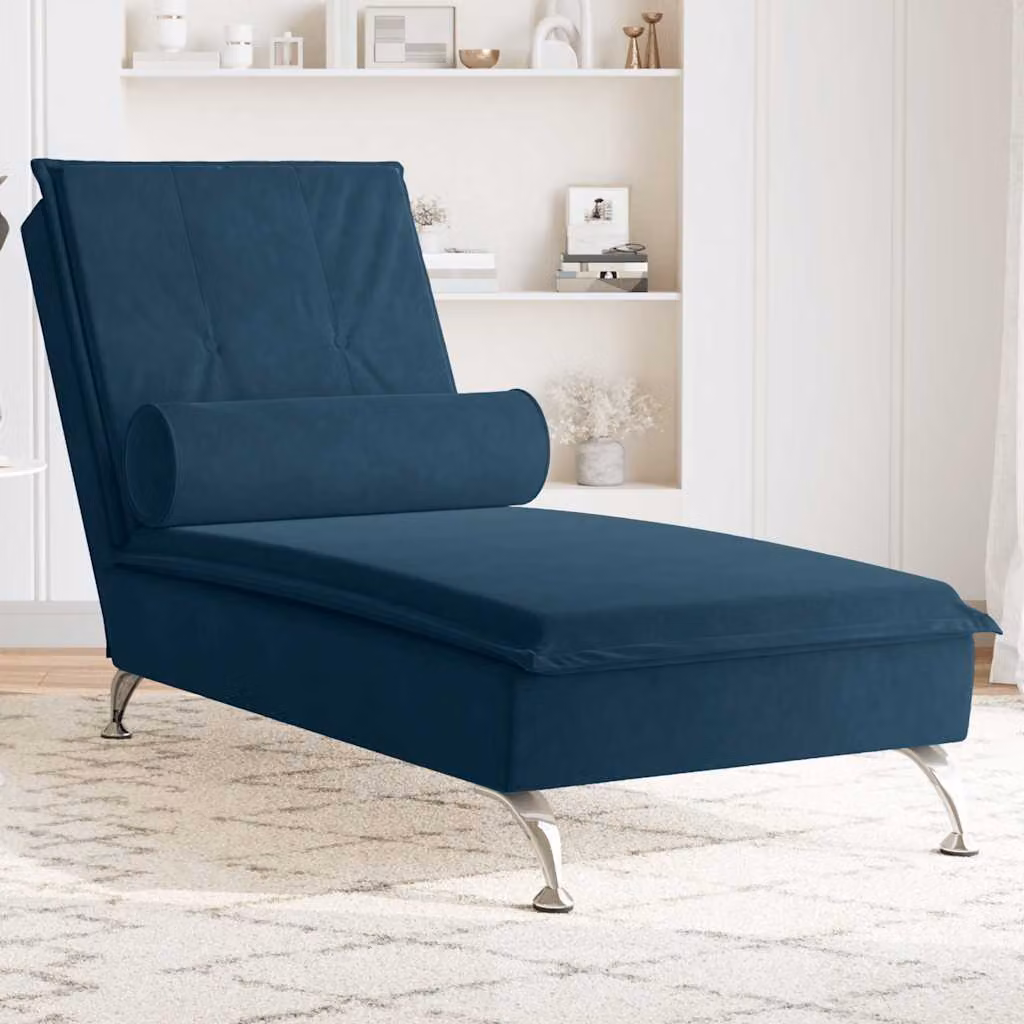 vidaXL Chaise Longue in Velluto Blu con Cuscini e Ricarica USB, L: 136,5 cm, P: 56,0 cm, H: 75,0 cm