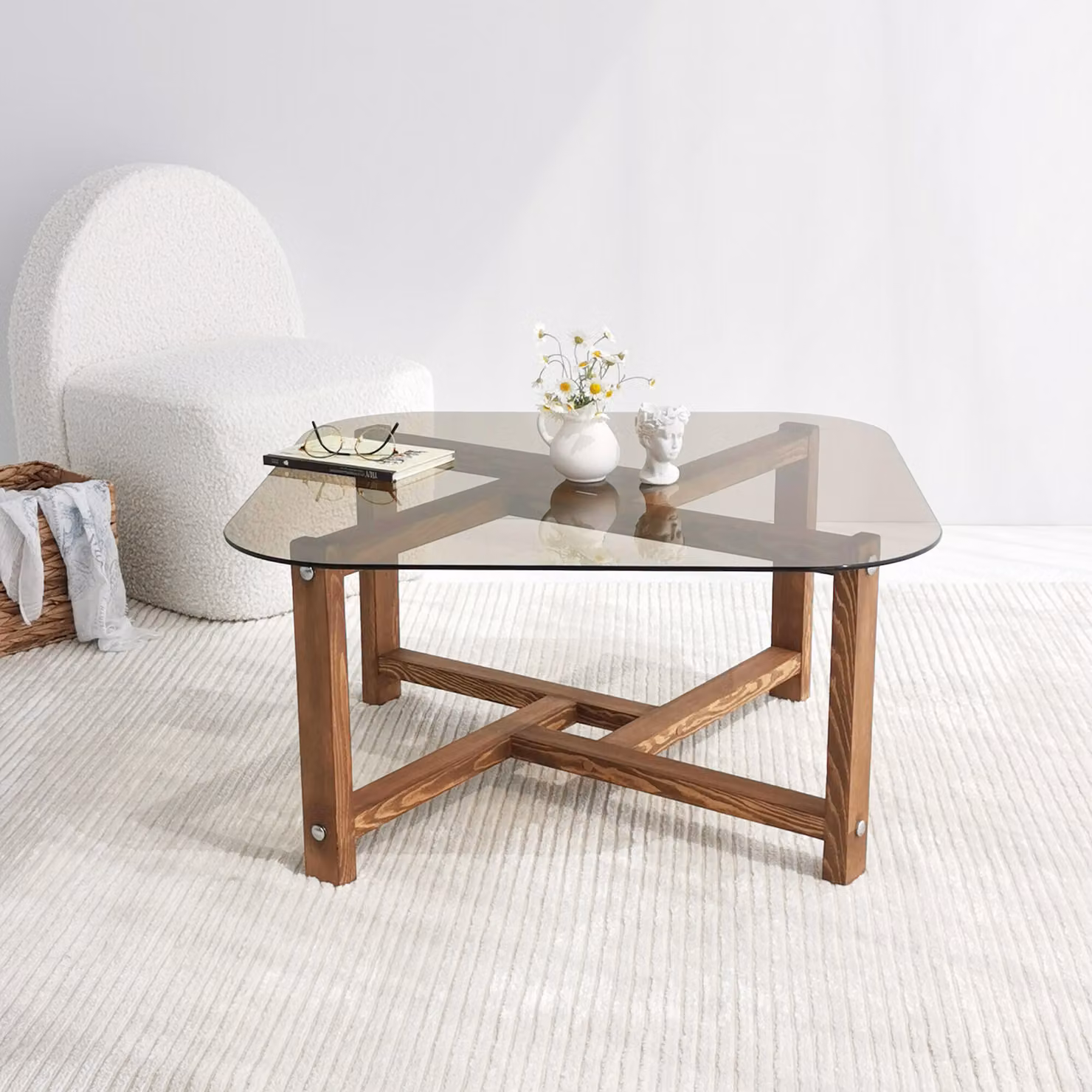 Skye Decor, Zen - Oak, tavolino, rovere, vetro temperato al 100 %, 80 x 80 x 40 cm