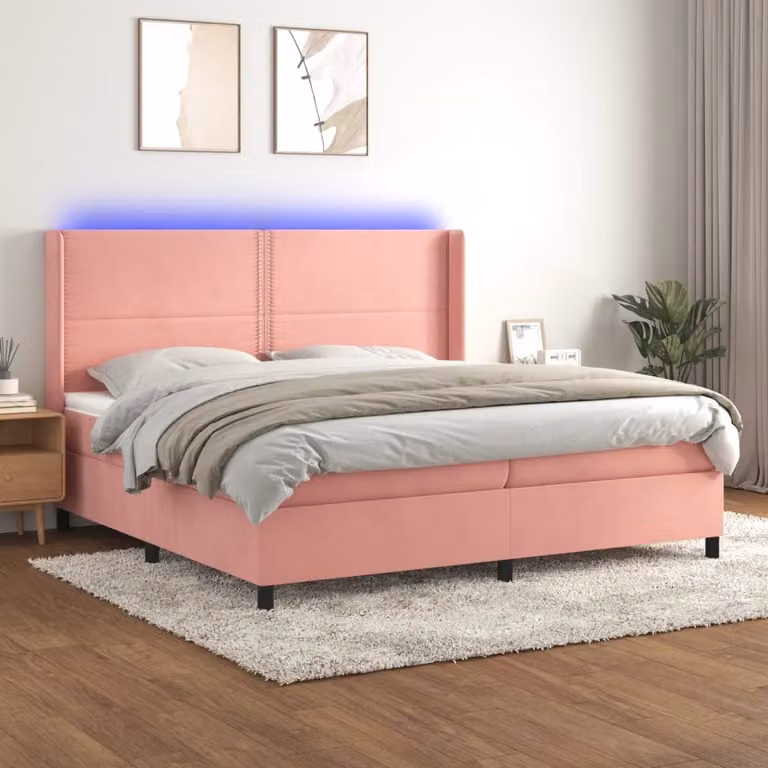 Maison Exclusive - Letto a Molle con Materasso e LED Rosa 200x200 cm in Velluto