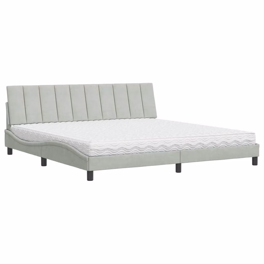 Letto con Materasso Hanko Grigio Chiaro 200x200cm Velluto