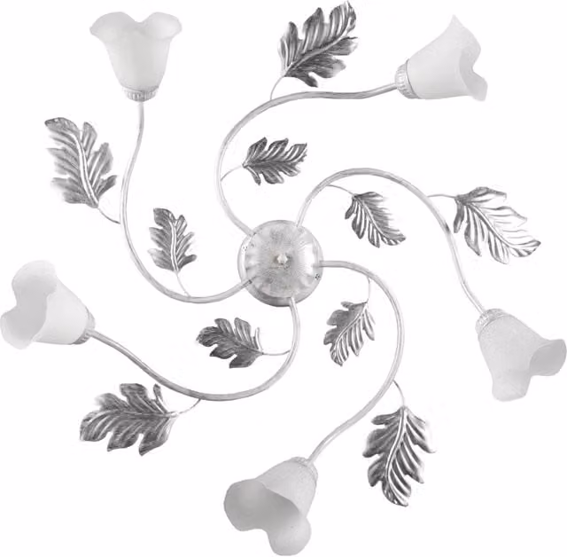Plafoniera a 5 luci Marilena ONLI in metallo e vetro bianca e argento in stile Art Nouveau
