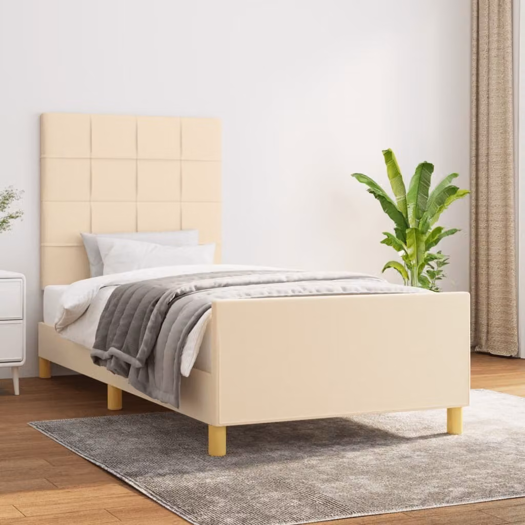 The Living Store Struttura letto con testiera crema 90x190 cm in tessuto
