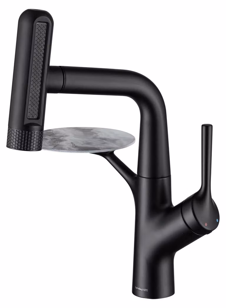 Rubinetto per lavabo con doccetta estraibile, 6 tipi di getto, colore nero opaco