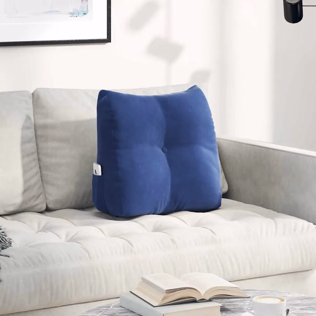 Cuscino per schiena ergonomico a cuneo vidaXL in velluto blu con rivestimento rimovibile L 45 cm x P 24 cm x H 45 cm