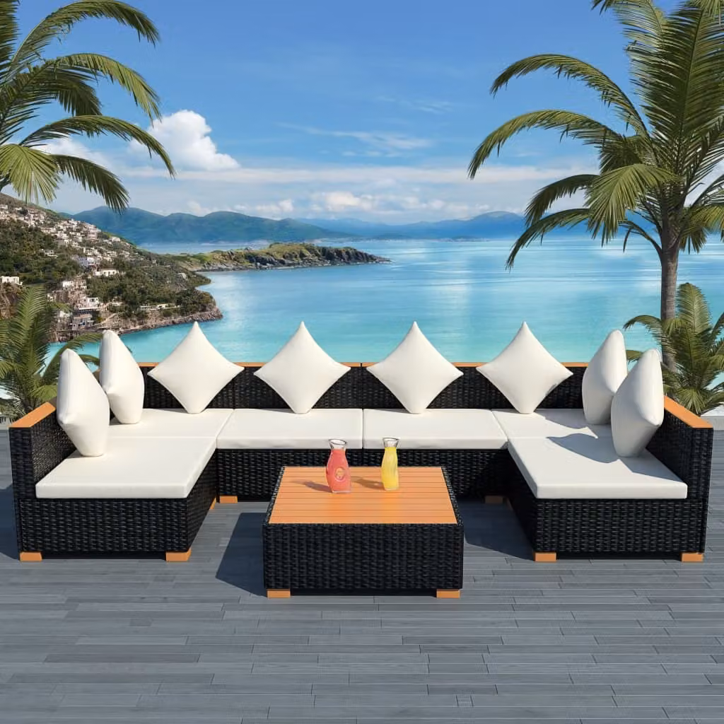 Maison Exclusive - Set da giardino da 7 pezzi con cuscini in rattan sintetico nero