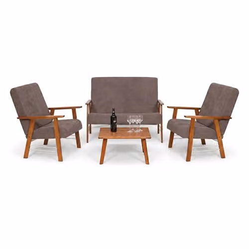MA MAISON Set Salottino da Giardino in Legno Tabacco - Divano, Poltrone, Tavolo, in Tessuto, Imbottito, Braccioli, da Arredo, per Soggiorno, Terrazza, Resistente, Moderna - Made in Italy (Tortora)