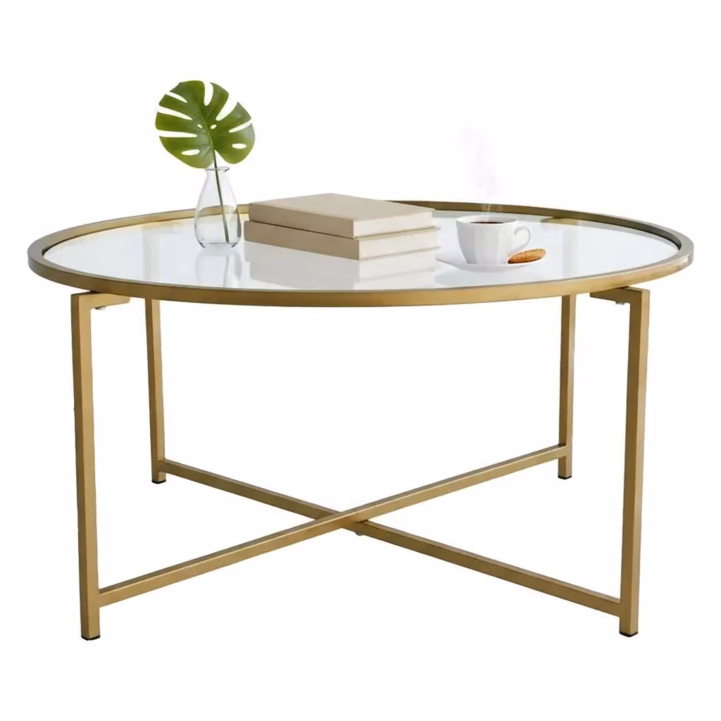 Tavolino da salotto Ecaterina DMORA con cassetti, rotondo, oro e vetro trasparente, L: 83 cm, P: 83 cm, H: 40 cm – 2