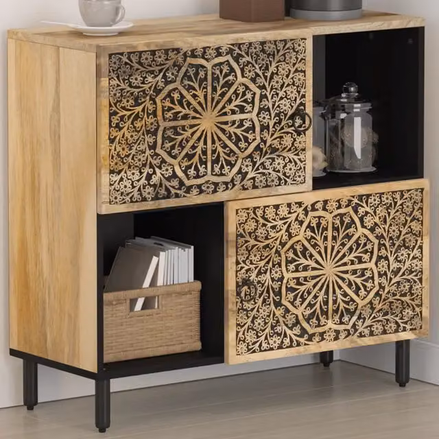 Credenza-Buffet-Armadio da cucina 80x33x75 cm in Legno Massello di Mango 810554