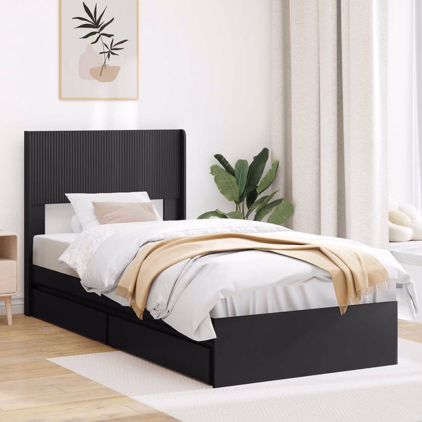 Struttura letto con contenitore e testata vidaXL in legno nero 90 x 190 cm