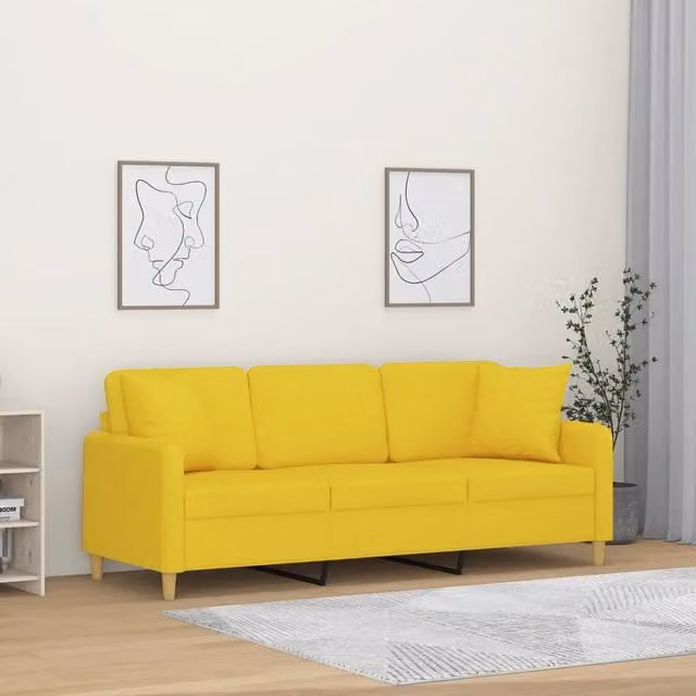 Divano a 3 Posti con Cuscini Giallo Chiaro 180 cm in Tessuto 3200922