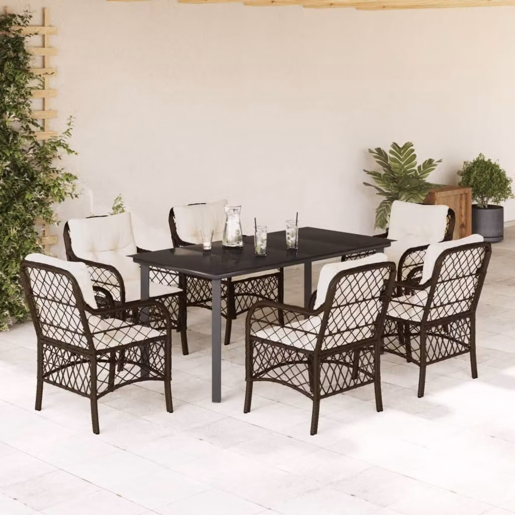 Maison Exclusive - Set da Pranzo da Giardino 7pz con Cuscini in Polyrattan Marrone