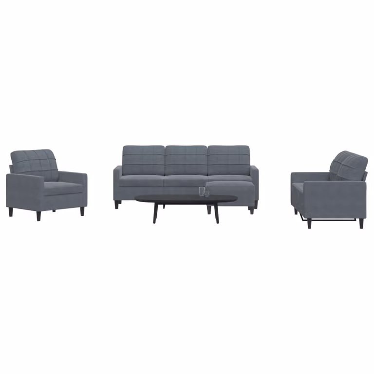 Set di Divani vidaXL 4 Pezzi in Velluto Grigio con Cuscini e Ottoman per Soggiorno