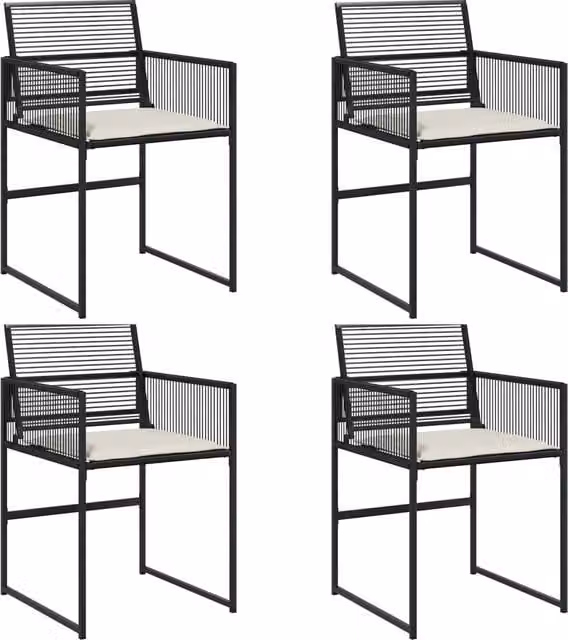 Sedie da Giardino con Cuscini 4 pz | Sedie da Esterno Nere in Polyrattan
