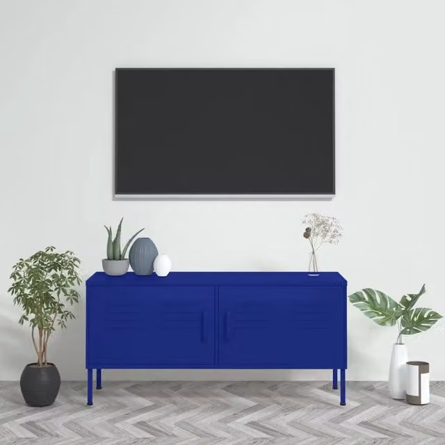 Mobile TV-Credenza TV-Console TV Blu Marino 105x35x50 cm in Acciaio