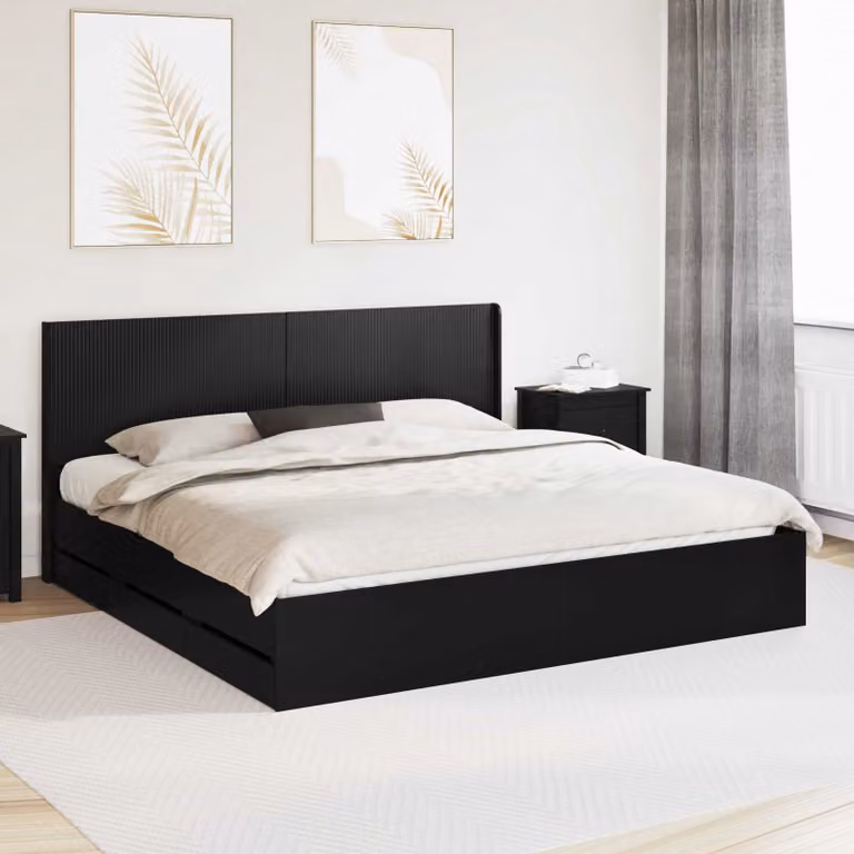 Struttura letto con contenitore e testata vidaXL in legno nero 180 x 200 cm